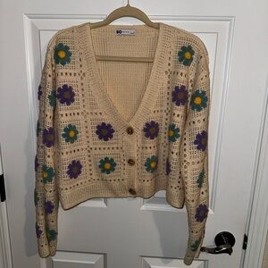 SO Sonoma Daisy Crochet Button Oversized Cardigan Size Large